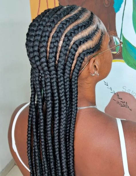 Chunky Black Cornrows to the Back Cornrows To The Back, Black Cornrows, Two Cornrow Braids, Big Cornrows, Small Cornrows, Long Cornrows, Different Braid Styles, Half Cornrows, Straight Back Cornrows