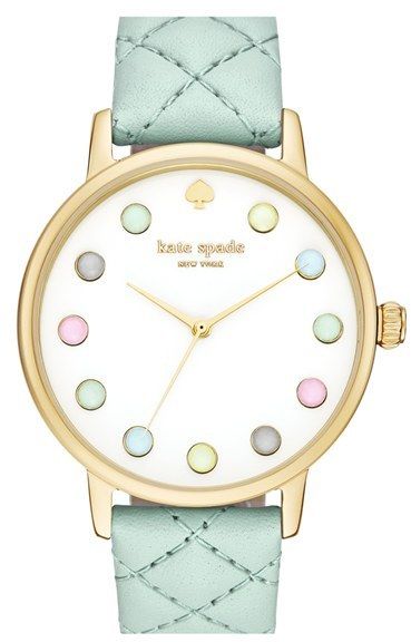 Women's kate spade new york 'metro - rainbow' leather strap watch, 38mm - Frosted Mint/ White Pastel Jewelry, Kate Spade Watch, Army Watches, Rainbow Jewelry, Blue Watches, Hand Watch, Stylish Watches, Kate Spade Jewelry, Blue Jewelry