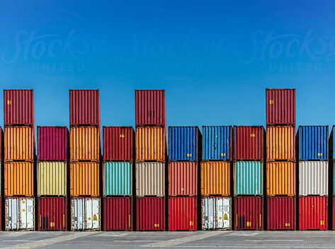 Stacked Cargo Containers In Storage Area Of Freight Sea Port Terminal | Stocksy United Grass Photoshop, Shipping Logo, Bowling Ball Yard Art, Transport Images, Yard Storage, Logistics Design, Container Terminal, Urban Concept, Sea Containers