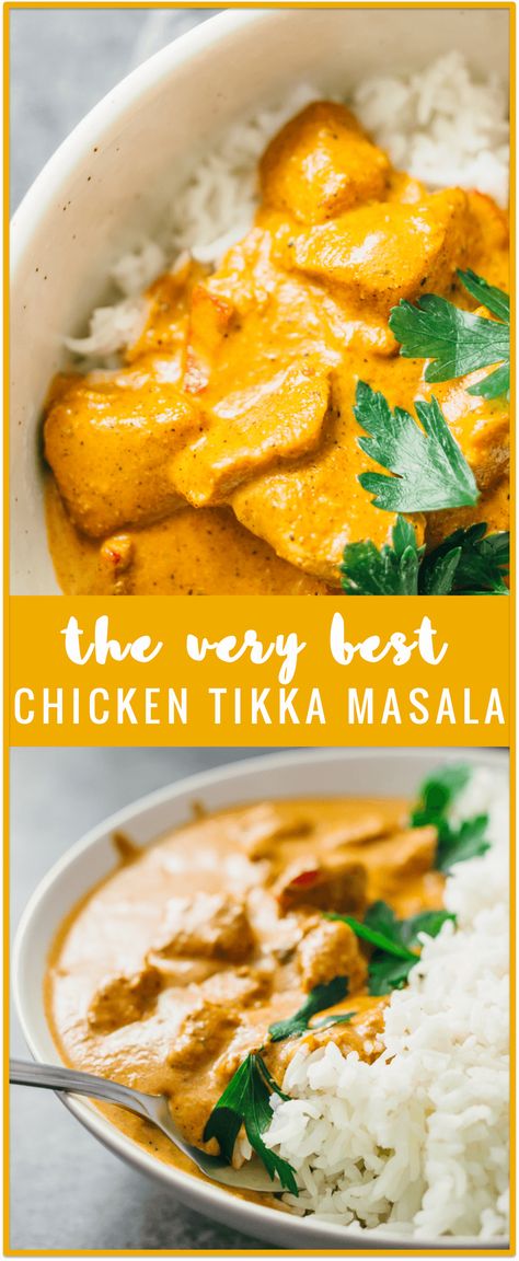 Best chicken tikka masala - I’m in love with this chicken tikka masala recipe — it’s restaurant quality, made from scratch, and easy to make. It’s relatively quick to make as well; most of the time is spent marinating the chicken and only 20 minutes is spent simmering the sauce on the stove. If chicken tikka masala is your go-to dish to order at Indian restaurants, then you’ve got to try this! keto / low carb / diet / healthy / gluten free / paleo #keto #lowcarb Chicken Tikka Masala Recipes, Tikka Masala Recipe, Aloo Gobi, Vindaloo, Chicken Masala, Chicken Meals, Chicken Tikka Masala, Masala Recipe, Best Chicken