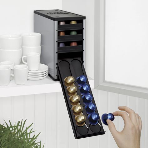 YouCopia CafeStack Nespresso Pod Storage and Cabinet Organizer Nespresso Capsule Holder, Small Coffee Bar Ideas, Small Coffee Bar, Pod Storage, Coffee Pod Storage, Nespresso Pods, Coffee Bar Design, Capsule Holder, Coffee Pod Holder