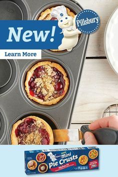 Mini pies multiple ways made with Pillsbury's new Mini Pie Crusts. Try them today! Pillsbury Pie Recipes, Pillsbury Mini Pie Crust, Pie Crust Breakfast, Pie Crust Appetizers, Pillsbury Pie Crust Recipes, Mini Pies Easy, Pumpkin Pie Crust Recipe, Crescent Roll Apple, Pie Crust Dessert