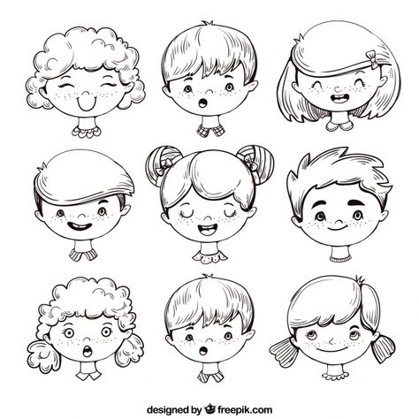 Expressive children's face assortment Free Vector Ako Kresliť, Face Doodles, Doodle People, Drawing Cartoon Faces, Children Sketch, Doodle Art Journals, 얼굴 그리기, Face Illustration, Face Sketch