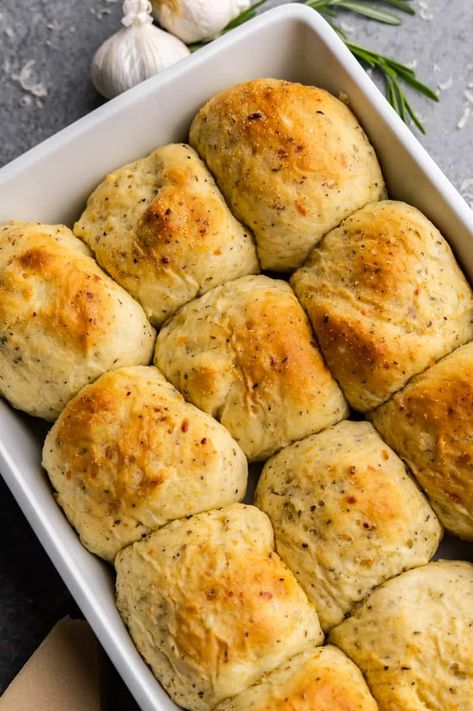 Garlic Parmesan Herb Dinner Rolls - The Stay At Home Chef Herb Dinner Rolls, Slow Cooker Turkey Soup, Dinner Roll Recipe, The Stay At Home Chef, Homemade Garlic Butter, Fluffy Dinner Rolls, Stay At Home Chef, Dinner Roll, Tasty Bread Recipe