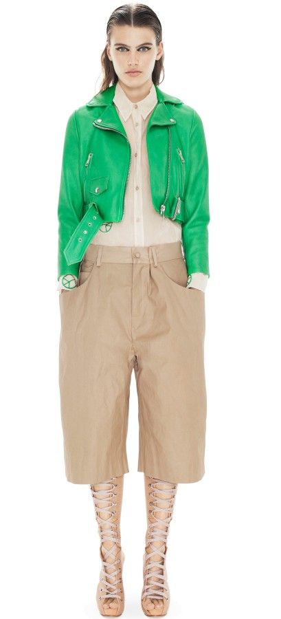 acne neon Oversized Shorts, Green Leather Jacket, Denim For Men, Hell Bent, Green Leather Jackets, Masculine Style, Accessories Collection, Leather Biker Jacket, Work Looks