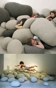 Rock Pillows by Stéphanie Marin, Sebastian Bergne, Marco Ferreri. @ Smarin designs. Rock Pillows, Livingstone, Design Milk, Livingston, Kids Playroom, Design Case, Kids' Room, My New Room, Boy's Room