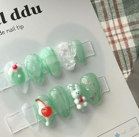 Melon Soda, Asian Nails, Glow Nails, Really Cute Nails, Pretty Gel Nails, Nail Ring, Cute Nail Art, Birthday Nails, Minimalist Nails