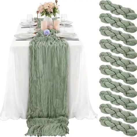 Polyester Table Runner Balinese Pleated Atmospheric Table - Temu Banquet Table Decorations, Gauze Table Runner, Cheesecloth Table Runner, Wedding Runner, Bohemian Table, Green Table Runner, Wedding Reception Table Decorations, Banquet Decorations, Bridal Decorations