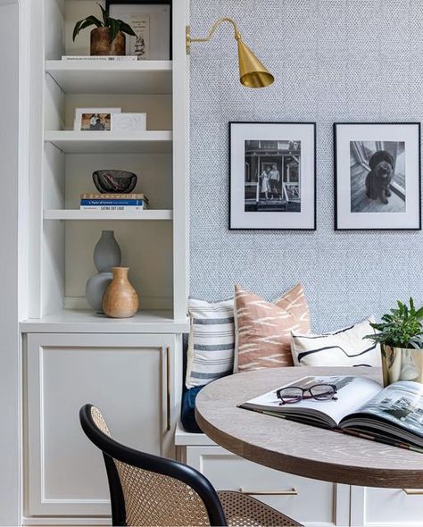 Built In Breakfast Nook Corner, Chasing Paper Wallpaper, Built In Breakfast Nook, Hgtv House, Chasing Paper, Nursery Room Design, Kitchen Nook, Modern Cottage, Paper Wallpaper