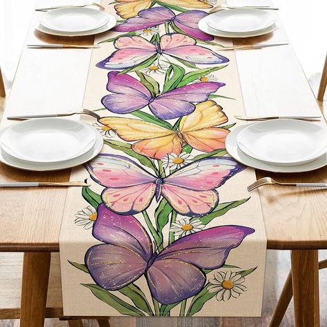 Amazon.com: Croar Spring Summer Butterfly Table Runner, Daisy Flower Floral Kitchen Dining Table Decoration, Seasonal Burlap Indoor Outdoor Home Decor Party Supply 13 x 72 Inches : Home & Kitchen Butterfly Table Runner, Dining Room Dresser, Sunflower Table Runner, Summer Table Runner, Table Buffet, Dining Table Decoration, Floral Kitchen, Butterfly Table, Printed Table Runner