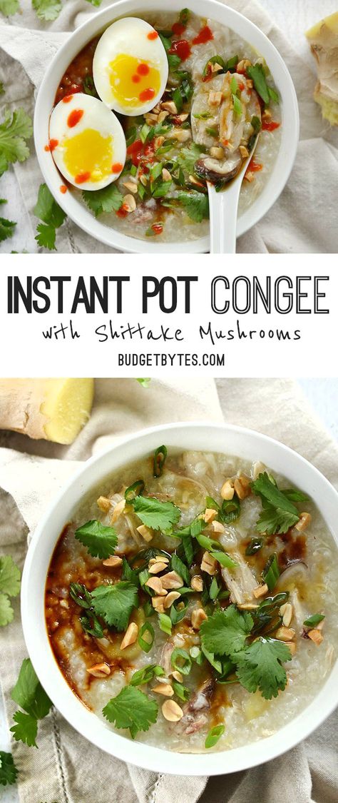 Instant Pot Congee is a warm and comforting porridge with endless possibilities for fun toppings. @budgetbytes Instant Pot Congee, Recipes Budget, Budget Bytes, Rice Porridge, Instant Pot Soup, Instapot Recipes, Instant Pot Pressure Cooker, Budget Friendly Recipes, Mindful Eating