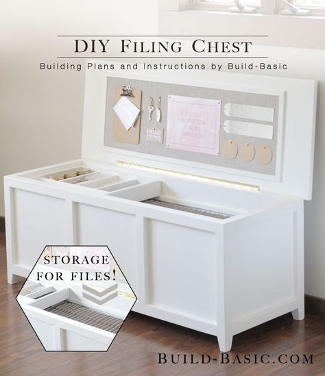 DIY Filing Chest - Our home office is a small space, and our tall, boxy filing cabinet always made it feel extra crowded. To create a solution that didn't sacri... Filing Cabinets, Craft Room Office, Home Office Organization, Building Plans, Office Storage, Woodworking Projects Diy, File Cabinet, Office Organization, Home Office Design