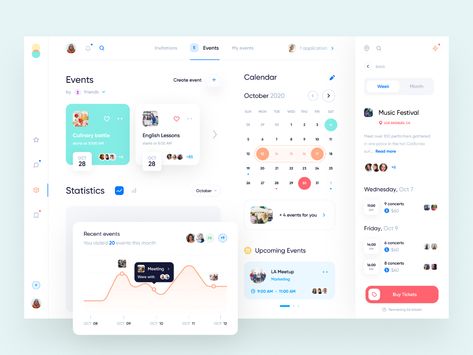 Event management app concept by Freeway Design on Dribbble Events Calendar Design, Web App Ui Design, Ui Design Dashboard, App Concept, Ux Design Inspiration, Family Planner, Dashboard Design, App Ui Design, Calendar Design