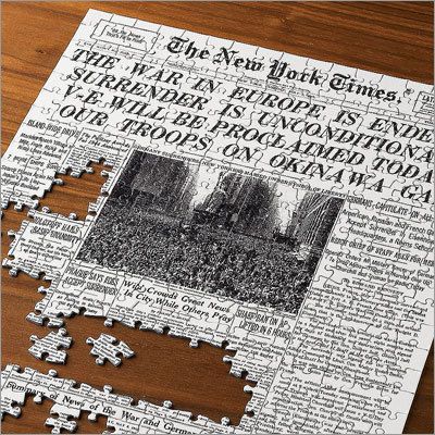 The Select-A-Date New York Times Jigsaw Puzzle Price: $49.95 This customized puzzle comes with the front page of any New York Times since 1888. Color puzzles are available after 1997. Tarot Significado, Hammacher Schlemmer, 90th Birthday, 80th Birthday, Milestone Birthdays, 50th Gifts, Ny Times, Cool Gadgets, Cool Gifts