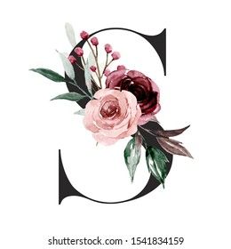 Xmas Gifts For Friends, Images Noêl Vintages, Floral Monogram Letter, Watercolor Flowers Tutorial, Watercolor Art Paintings, Wedding Party Decor, Painted Letters, Floral Monogram, Floral Letters