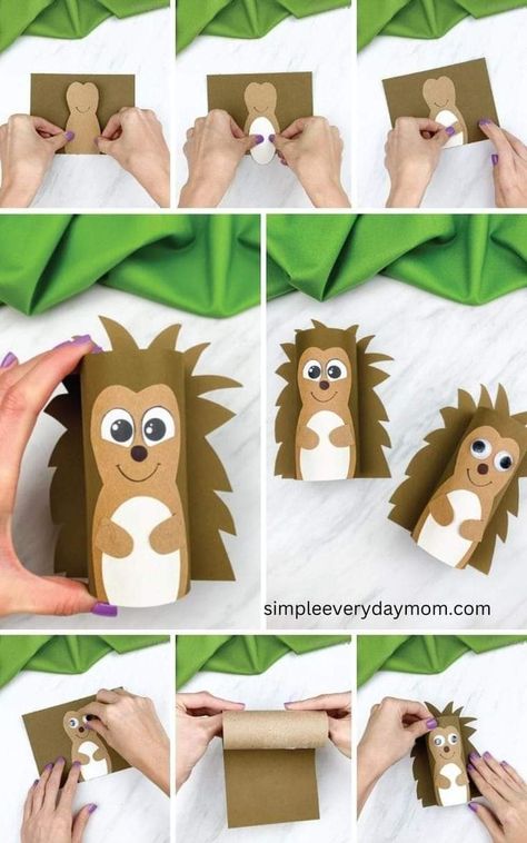 Hedgehog Toilet Paper Roll, Hedgehog Kids Craft, Hedgehog Art For Kids, Hedgehog Craft For Kids, Hedgehog Diy, Kids Food Crafts, Cardboard Crafts Kids, Hedgehog Craft, Roll Craft