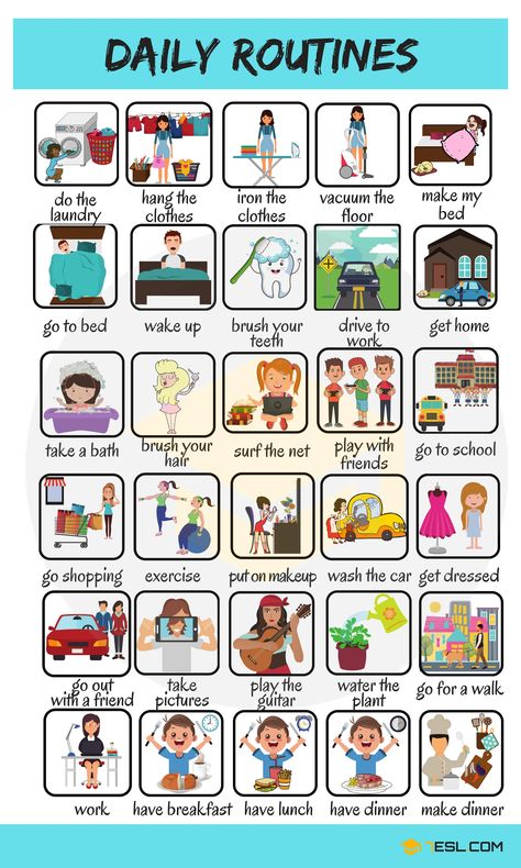 Useful Expressions to Describe your Daily Routines in English Daily Conversation English For Kids, Daily Routine In English, Verbs For Kids, Uppfostra Barn, Daily Routine Activities, Writing English, Daily Routine Chart, English For Beginners, Study English