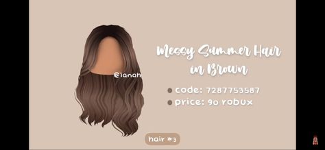 Bloxburg Hair Codes Brown, Bloxburg Brown Hair Codes, Pelo Aesthetic, Soft Aesthetic Outfits, Soft Girl Aesthetic Outfit, Roblox Sets, Bloxburg Clothes, Bloxburg Hacks, Brown Hair Roblox