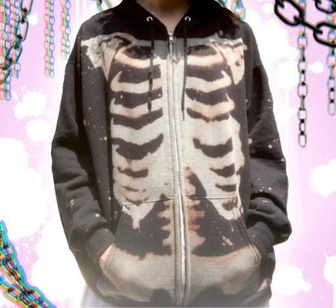 Bleached Skeleton Hoodie, Grunge Skeleton, Bleached Hoodie, Skeleton Rib Cage, Y2k Mall Goth, Bleach Hoodie, Skeleton Hoodie, Alt Clothes, Skeleton Design