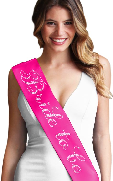 Dress the Bride to be in White for her Bridal Shower or Bachelorette Party and then layer on a pretty sash - like this luxurious satin and rhinestone Bride to be sash from The House of Bachelorette! Flamingo Bachelorette, Bridal Shower Questions, Bridal Shower Sash, Gold Bachelorette Party, Gold Bachelorette, Themed Bachelorette, Bachelorette Sash, Blue Bride, Bride To Be Sash