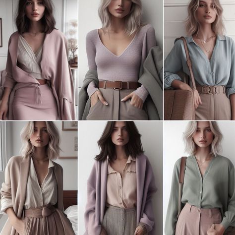 Cool Summer Color Palette Outfit Ideas, True Summer Outfits Casual, Soft Natural Soft Summer Outfits, Soft Summer Office Wardrobe, Soft Summer Business Outfits, Muted Cool Color Outfits, Soft Natural True Summer, Summer Pallete Colors Outfits, Soft Summer Hourglass Outfits