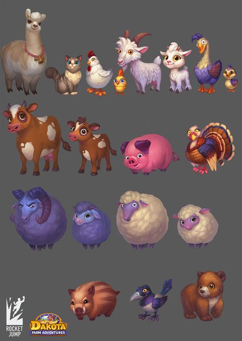 ArtStation - [Art] Dakota: Farm Adventures — Animals Collection, Rocket Jump Mobile Game Art, 2d Game Art, Casual Art, Game Props, Mobile Art, Game Illustration, 3d Modelle, Game Concept Art, Casual Game