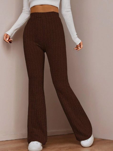 Ladies Elastic Rubber Bell Bottoms Brown Casual    Plain Flare Leg Slight Stretch All Women Clothing, size features are:Bust: ,Length: ,Sleeve Length: Sheer Blouse Outfit, Brown Lounge Pants, Brown Flare Pants, Brown Flares, Bell Bottom Pants, Blouse Outfit, Bell Bottom, Sheer Blouse, Flare Pants