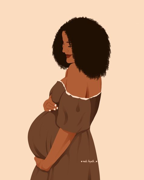 Motherhood Illustration, Baby Afro, Group Illustration, Presentation Pictures, Gifts For Pregnant Women, Modern Wall Art Decor, Black Woman Art, Black Woman Artwork, Newborn Mom