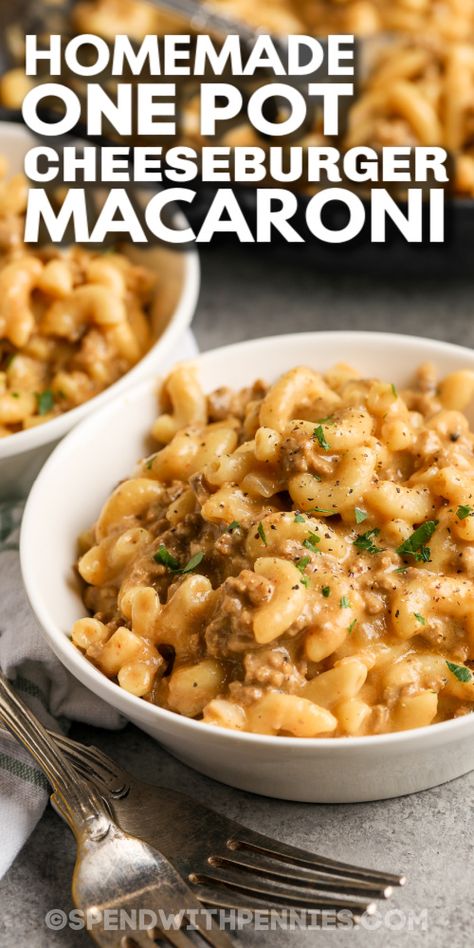 Instant Pot Cheeseburger Macaroni, Cheese Burger Macaroni, Cheeseburger Skillet, Ground Beef And Pasta, Classic Cheeseburger, Beef And Pasta, Cheeseburger Macaroni, Homemade Cheeseburgers, Hamburger Helper Recipes