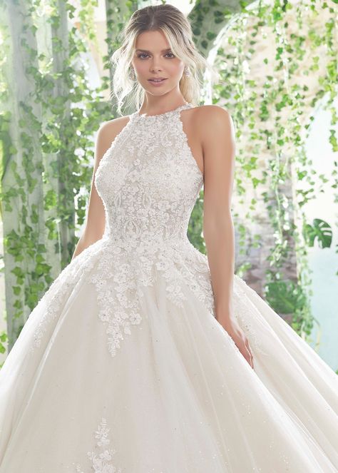 1728 - PRIMAVERA by Mori Lee | Confetti & Lace Art Dresses, Mori Lee Wedding Dress, Wedding Dresses Lace Ballgown, Halter Wedding Dress, Spring Wedding Dress, Pnina Tornai, White Wedding Dress, Mori Lee, Bridal Hairstyles