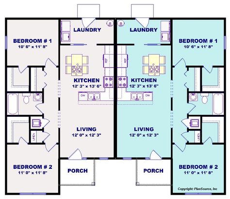 Duplex house plan J1019-16d | PlanSource, Inc Semi Detached 2 Bedroom House Plan, Duplex Building Plans, 2 Apartment Floor Plan, Doplexhomes Plans, Semidetached Houses Floor Plan, 2 Bedroom 2 Bath Duplex Floor Plans, 2 Bedroom Semi Detached House Plans, Duplex Plans Single Level 2 Bedroom, 2 Bedroom Duplex House Plans