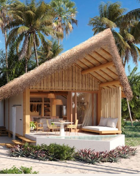 Chalet Plan, Beach Restaurant Design, Small Beach Houses, Summer Beach House, Hut House, Tropical House Design, Bali House, Resort Architecture, Beach Cabin