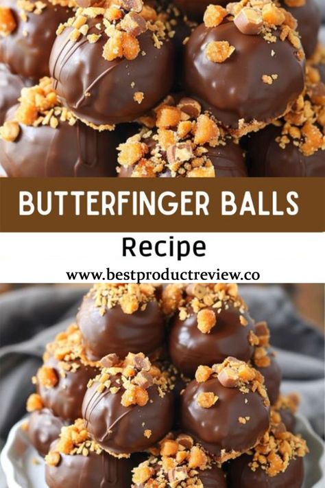 Easy Butterfinger Balls Butterfinger Buckeye Balls, Toffee Bites Recipe, Sweet Baking Ideas, Butter Finger Balls, Butterfingers Balls, Bon Bon Recipes, Butterfinger Truffles Recipe, Butterfinger Balls Recipe, Butterfinger Fudge Recipe