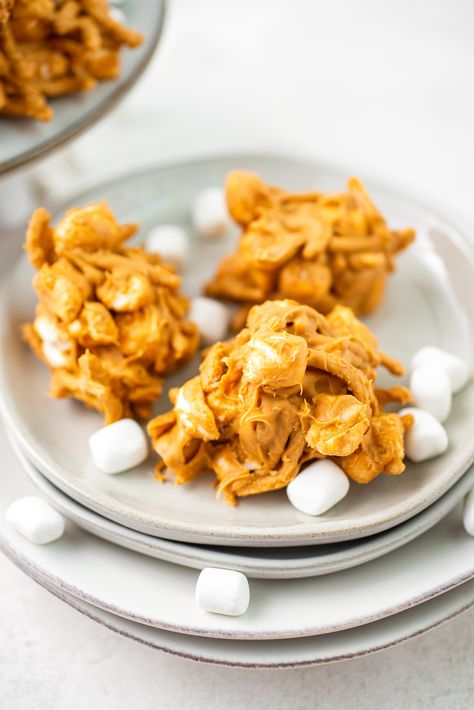 Easy Butterscotch Haystacks are a fun no-bake cookie recipe, made with crispy chow mein noodles, marshmallows, melted butterscotch candies, and peanut butter. Quick and festive! Crispy Chow Mein, Homemade Eggnog Recipe, No Bake Cheesecakes, Butterscotch Haystacks, Crispy Chow Mein Noodles, Classic Christmas Recipes, Eggnog Recipe Homemade, Christmas Drinks Recipes, Homemade Eggnog