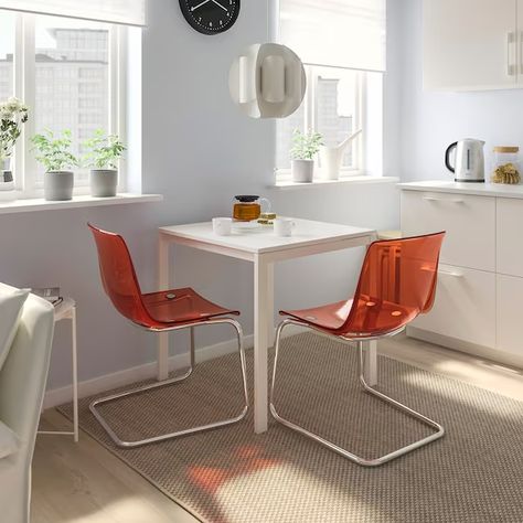 MELLTORP / TOBIAS Table and 2 chairs, white white/chrome plated brown/red, 291/2x291/2" - IKEA Tobias Ikea, Ikea Tobias, Ikea Chaise, Dinning Set, Ikea Store, Plastic Edging, Steel Chair, The Chair, White Table