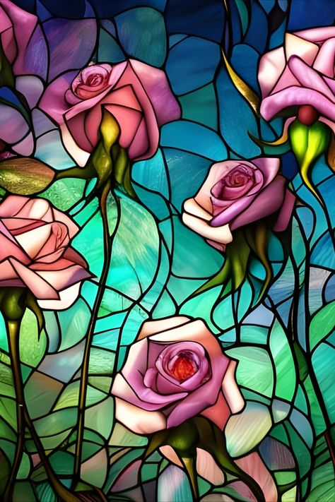 Beautiful colorful stained glass image of roses Stained Glass Roses, Glass Roses, Dungeons And Dragons Decor, Stain Glass Window Art, Dungeons And Dragons Figures, Stained Glass Rose, زجاج ملون, Glass Window Art, Stained Glass Paint