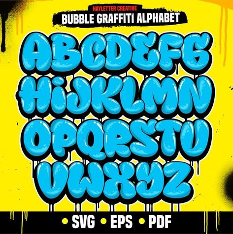 Creative - Modern Font Designs Spongebob Lettering, Bubble Letter Fonts Graffiti, Cool Fonts Alphabet Graffiti, Bubble Letter Graffiti, Drippy Letters, Bubble Fonts Alphabet Graffiti, Graphitti Letters Fonts, Graffiti Bubble Letters, Font Websites