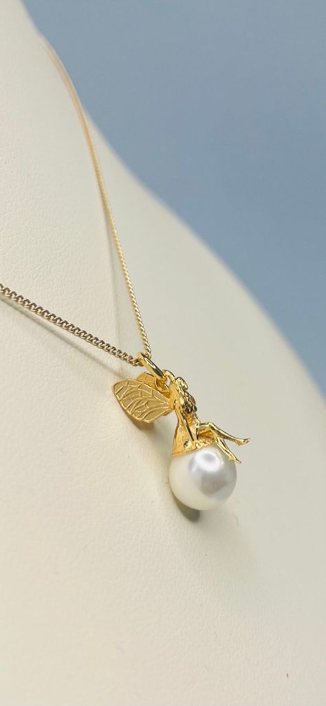 3D Fairy Pendant Necklace with Pearl, Whimsical Jewellery for Girls, Kids Jewelry, Fantasy Charm Necklace, Fairy Tale Jewelry, Daughter Gift Whimsical Necklaces With Butterfly Charm For Gift, Gold Fairy Necklace, Fairy Pendant Jewelry Gift, Elegant Shell-shaped Necklace With Pearl Charm, Elegant Flower-shaped Pearl Necklace With Charm, Ethereal Jewelry, Fairy Tale Jewelry, Fairy Pendant, Fancy Jewelry Necklace