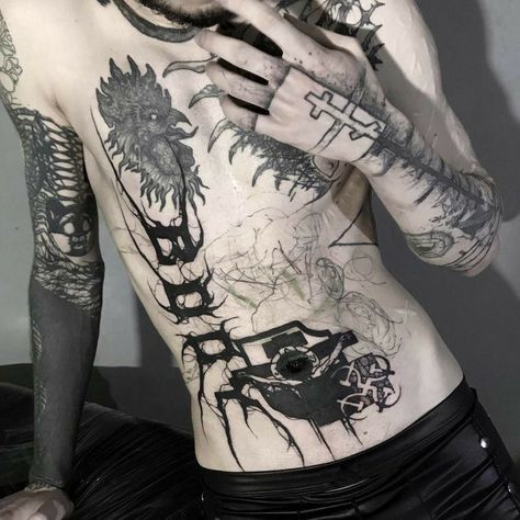 Aesthetic Tattoo Ideas, Cyberpunk Tattoo, 15 Aesthetic, Torso Tattoos, Blackout Tattoo, Full Body Tattoo, Head Tattoos, Dark Tattoo, Aesthetic Tattoo