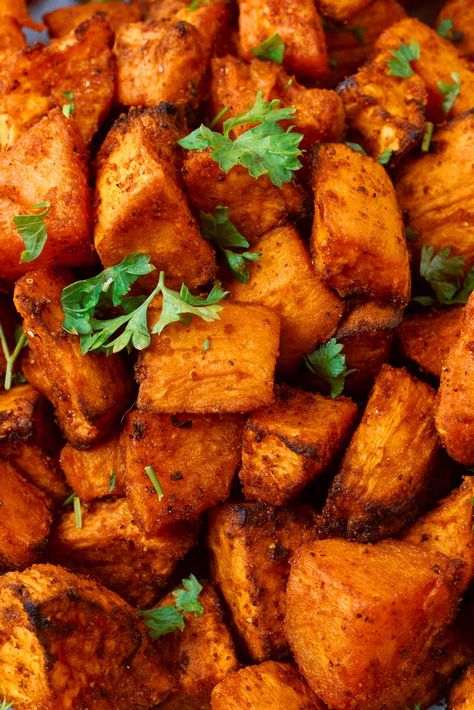 We love sweet potatoes and one of the easiest and tastiest ways to cook them is by making Air Fryer Sweet Potato Cubes. These bite-sized pieces are crispy on the outside, tender on the inside, and bursting with natural sweetness. Best of all, they cook in just 15 minutes in the air fryer, making them a perfect side dish or snack. Air Fried Sweet Potatoes Cubes, Sweet Potato Fries In Air Fryer, Air Fry Sweet Potato Cubes, Air Fryer Sweet Potatoes Cubes, Sweet Potato Fries Air Fryer, Air Fryer Sweet Potatoes, Sweet Potato Cubes, Potato Cubes, Sweet Potato Recipes Baked