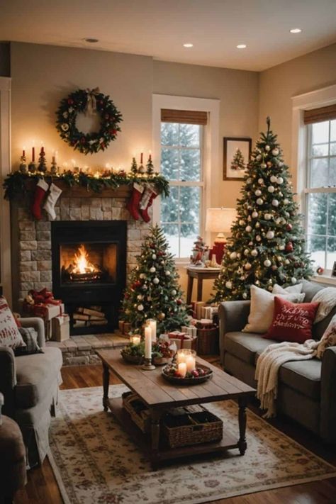 Cozy Christmas Living Room Ideas: Transform Your Space into a Festive Wonderland - West Magnolia Charm Christmas Decoration Living Room Ideas, Country Chic Christmas Decor, Christmas Living Room Decor Cozy, Living Room Christmas Decorations, Red And Green Decor, Living Room Christmas Tree, Christmas Living Room Ideas, Make Your Home Cozy, Cozy Christmas Living Room