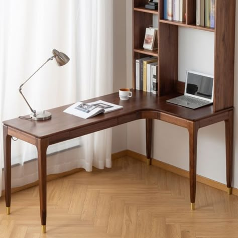 Corner Wooden Desk, Corner Desk Design, Wooden Corner Desk, Modern Corner Desk, Small Corner Desk, Wood Corner Desk, Office Layout Ideas, Contemporary Office Desk, Curved Desk