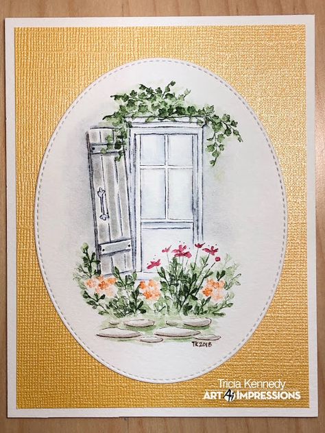 Art Impressions Blog: Watercolor Release Week 2! Six More WC Sets! Challenge 217 Watercolor Wonders! Watercolor Doorways, Journal Doodling, Watercolor Stamps, Art Impressions Cards, Art Impressions Stamps, Window Cards, 수채화 그림, Art Impressions, Sumi E