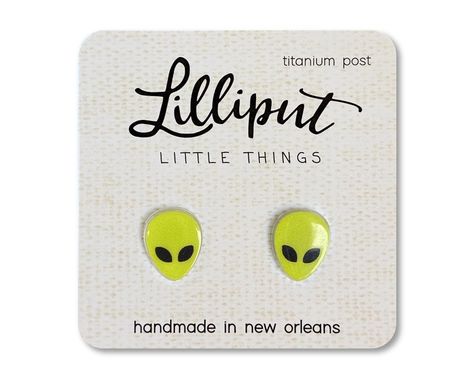 Ufo Jewelry, Alien Earrings, Alien Face, Green Alien, Titanium Earrings, Face Earrings, Geek Gifts, Never Fade, Soft Plastic