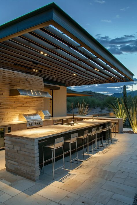 15 Gorgeous Outdoor Kitchen Ideas in Arizona You Need To See Brick Whitewash, Cheap Outdoor Kitchen Ideas, Kitchen Ideas Wood, Backyard Exterior, Wood Outdoor Kitchen, Exterior Kitchen Ideas, Garden Furniture Ideas, Kitchen Ideas On A Budget, Outside Kitchen