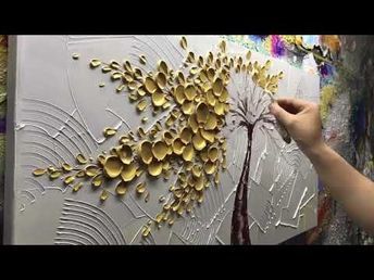 Asdam Art Gold Flower Canvas Painting - YouTube Painting On Canvas For Beginners, Canvas Painting Ideas For Beginners, Painting Ideas For Beginners, Large Canvas Painting, Canvas For Beginners, Texture Painting On Canvas, Canvas Painting Ideas, Flower Painting Canvas, Canvas Painting Tutorials