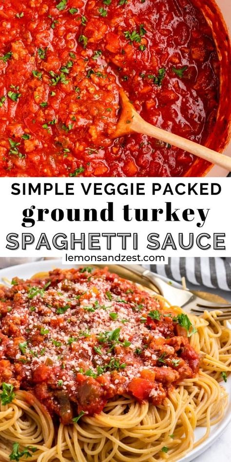 Ground Turkey Pasta Meal Prep, Spaghetti Sauce With Ground Turkey, Spaghetti With Veggies And Meat, Healthy Turkey Spaghetti Recipes, Easy Healthy Spaghetti Sauce, Meat And Veggie Spaghetti Sauce, Ground Turkey Sauce, Ground Turkey Marinara Sauce, Turkey Meat Spaghetti Recipe