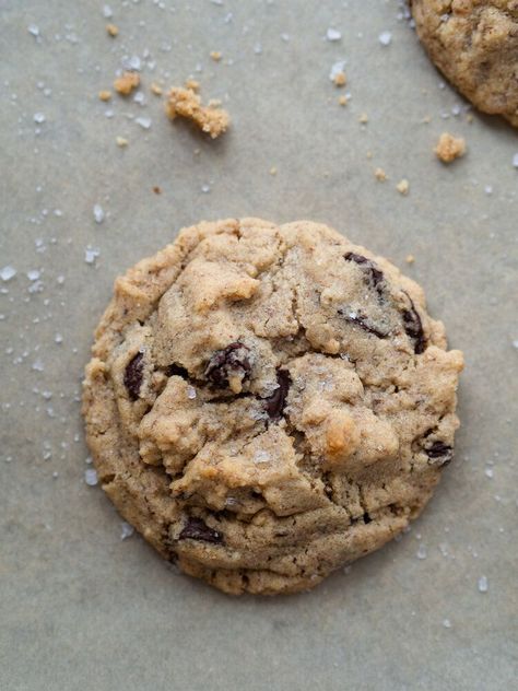 My FAVORITE chocolate chip cookie recipe! This is made with a triple dose of almonds, with almond extract, almond flour, and dark chocolate covered almond chunks! Almond Chocolate Chip Cookies, Triple Chocolate Cookies, Almond Meal Cookies, Almond Chocolate, Almond Flour Cookies, Chocolate Chip Cookies Ingredients, Chocolate Covered Almonds, Chocolate Chip Cookies Recipe, Big Cookie