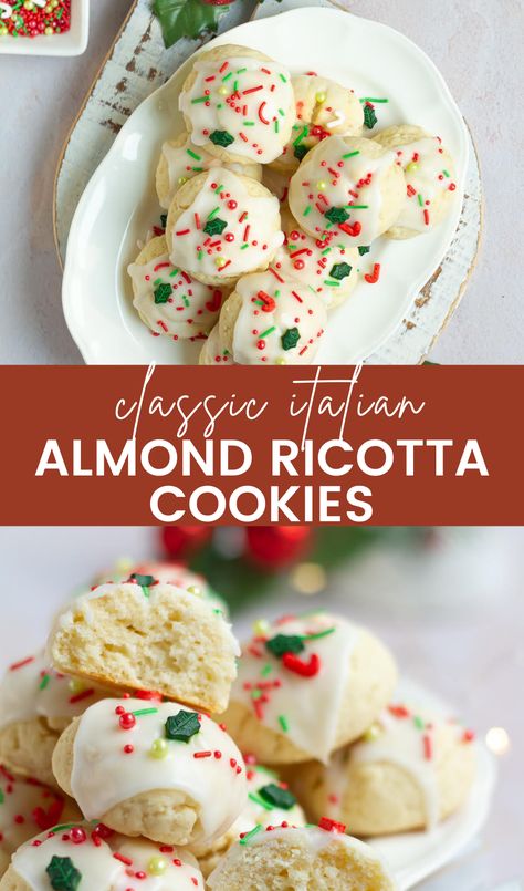 These Almond Ricotta Cookies are just fabulous! They’re less cookie and more cake, with a soft, crumbly texture that tastes positively divine! Soft Ricotta Almond Bliss Cookies, Italian Almond Ricotta Cookies, Almond Ricotta Cookies, Ricotta Almond Pillows, Ricotta Cookies Recipe, Almond Paste Cookies, Italian Ricotta Cookies, Almond Ricotta, Almond Milk Cheese