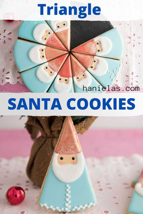 Triangle Cookies, Triangle Santa, Santa Cookies Decorated, Flooding Cookies, Sweet Sugarbelle, Decorative Cookies, Cookies With Royal Icing, Petal Dust, Sugar Cookie Royal Icing